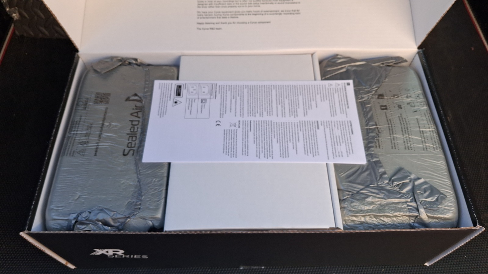 Cyrus Audio Power-XR Box Open with Papers
